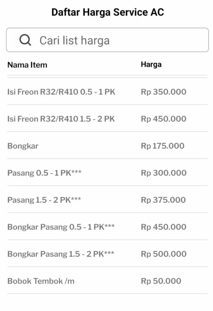 harga service ac tangerang murah